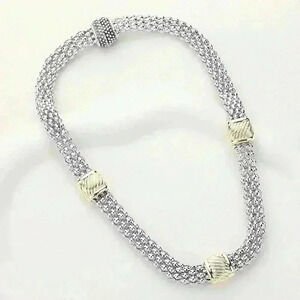 14K Gold Two Tone Mesh Magnetic Necklace